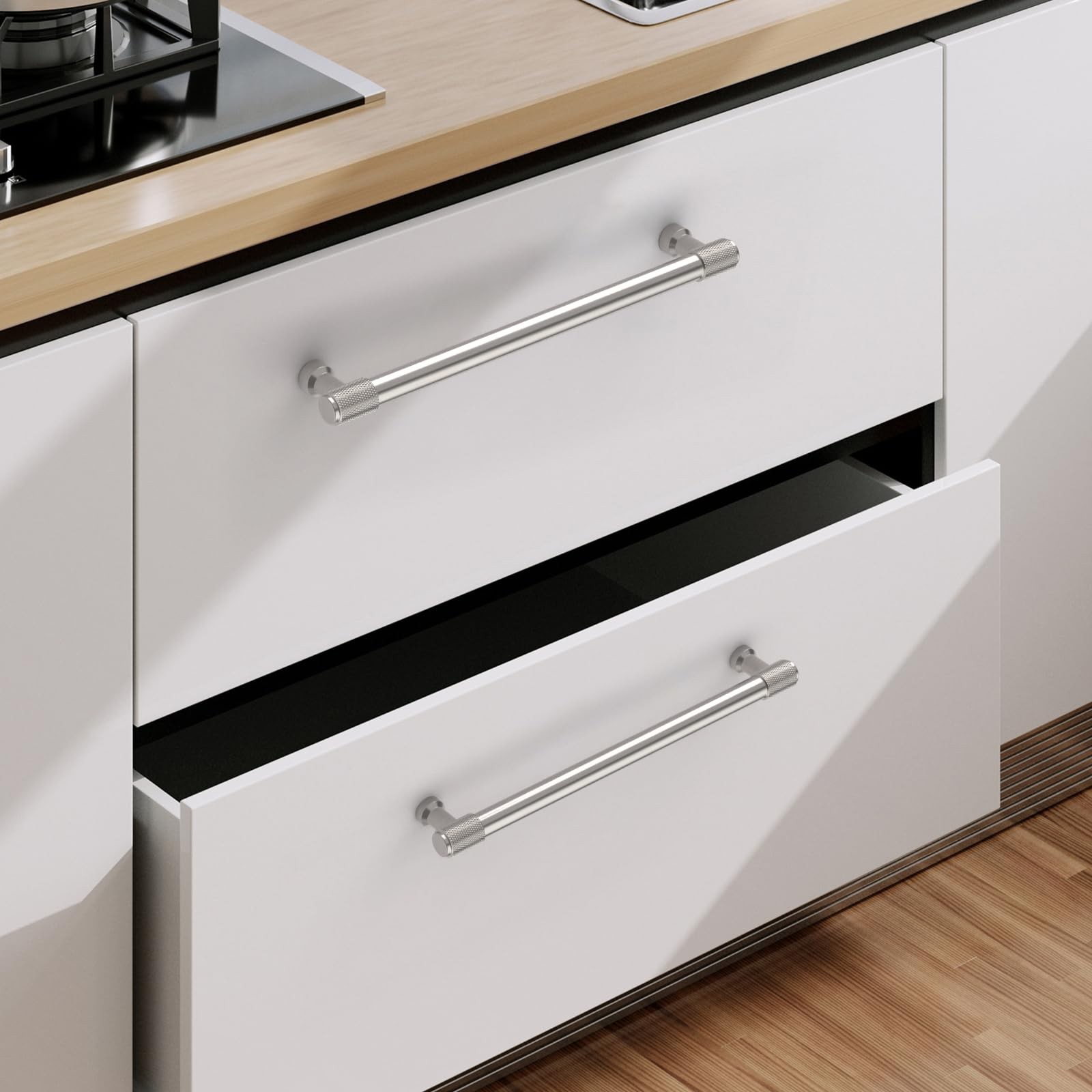 9Build 10 Pack Knurled Cabinet Pulls 7.5 Inch Brushed Satin Nickel Kitchen