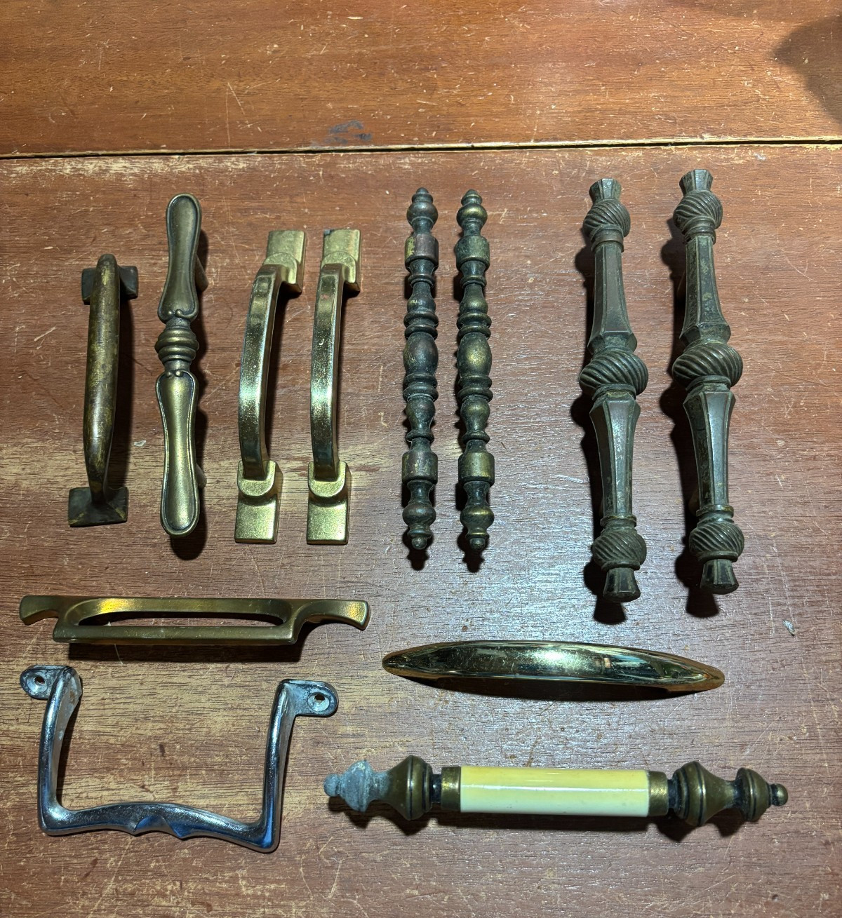 Vintage Lot of 12 Misc Variety Mixed Materials Door Handles Pulls Some Matching