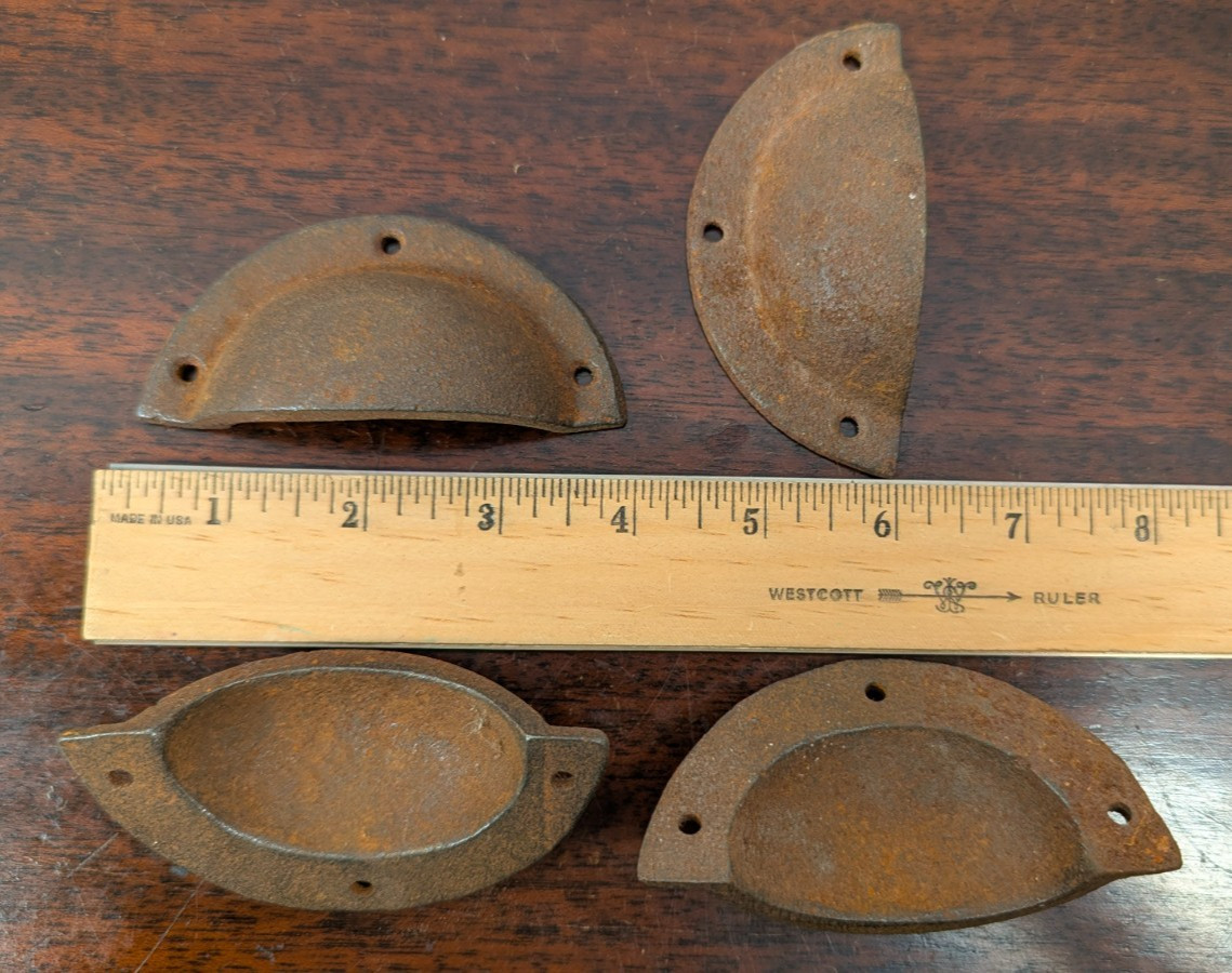 Vintage Rusty Cast Iron Bin Cup Drawer Pull Wall Pocket Farmhouse Industrial