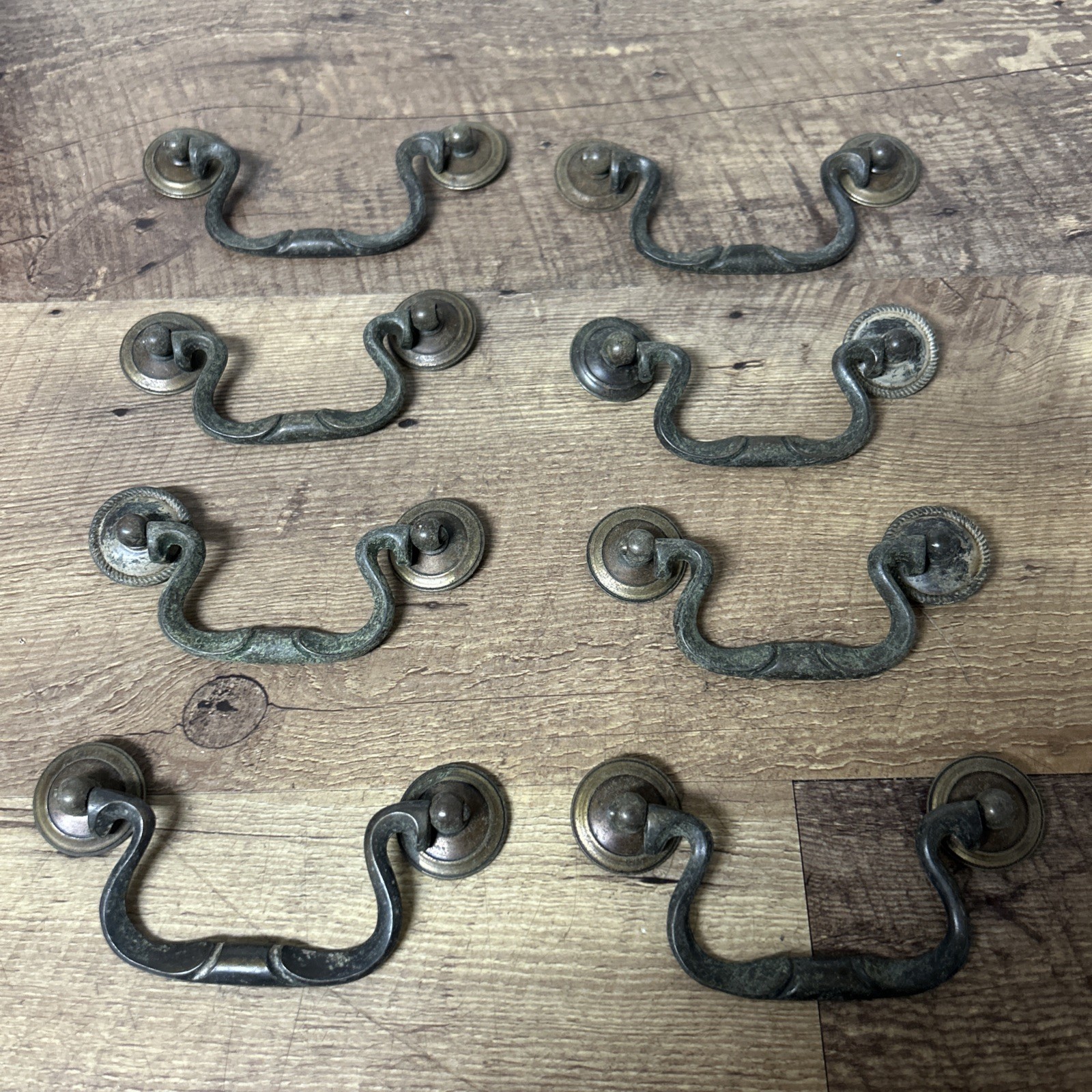 Lot of 8 Vintage Brass Drawer Pulls Swan 3 1/2 inch