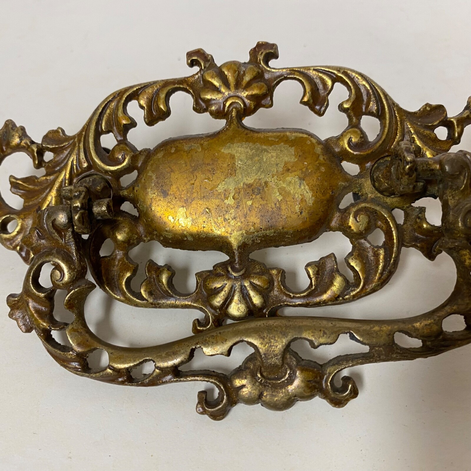 Vintage / Antique Ornate Brass Bail Pull With Hardware 3″ Spread • Salvage