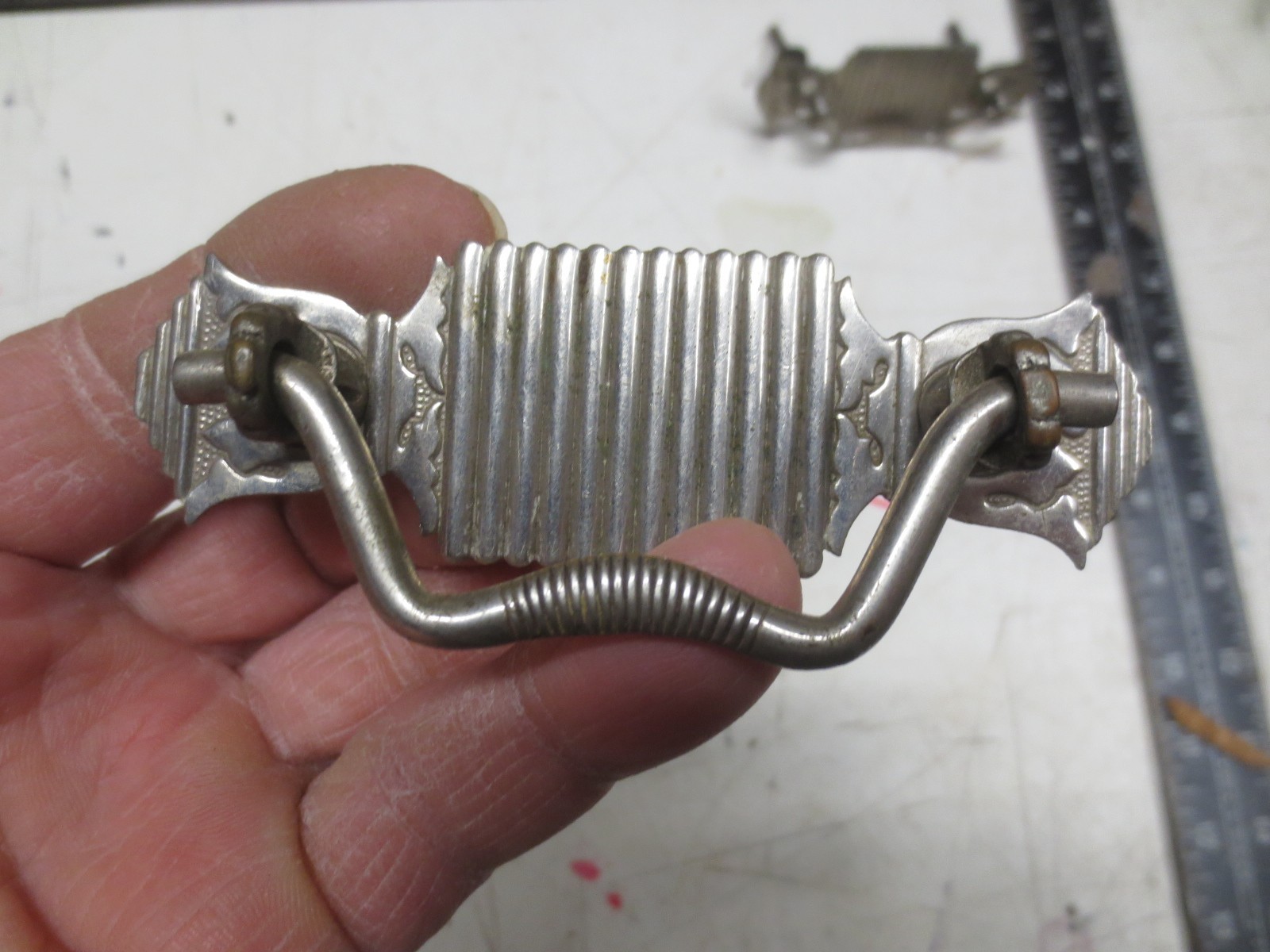 Antique Pair of Nickel Plated Brass Drawer Pulls – Salvage