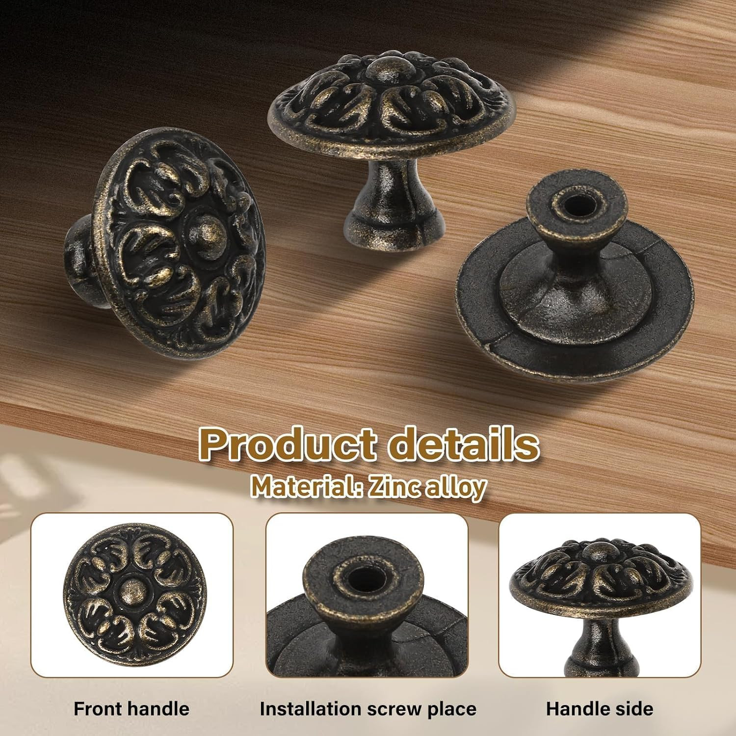 4Pc Antique Bronze Cabinet Knobs Vintage 30Mm