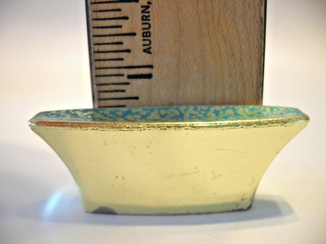 Vintage Nos Brass & Turquoise Drawer Knob Wedge Shaped Cabinet Pull Medalist