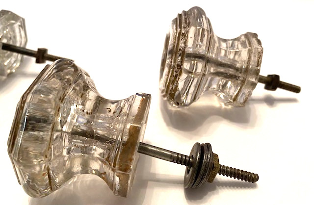 Set of 6 Antique Clear Glass 2″ Octagon Dresser/Cabinet Pulls/Knobs w/Screws