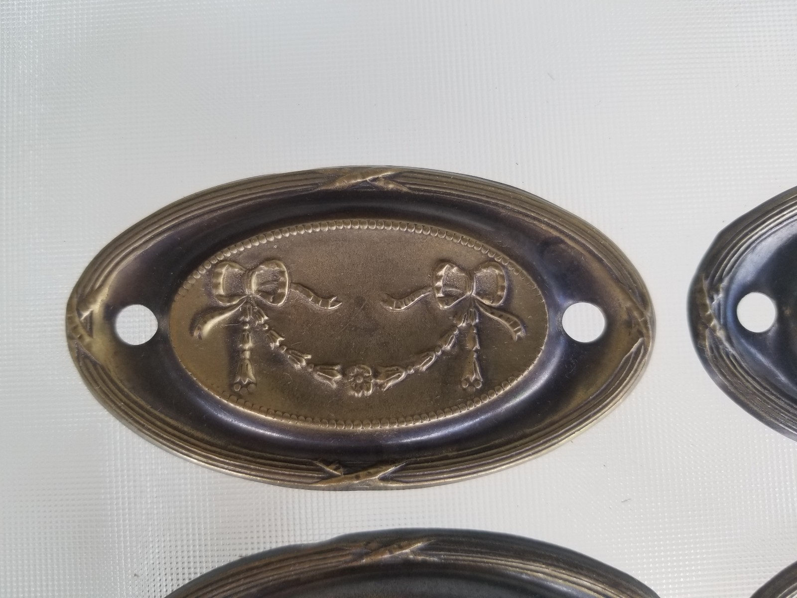 4 French Ribbon Back Plates Drawer Pulls Handles Reclaimed Furniture Hardware