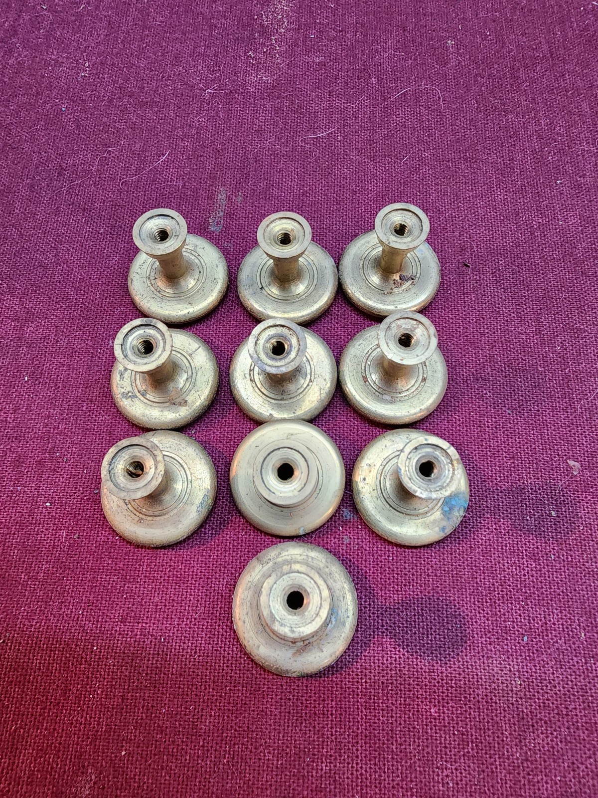 Lot of 10 Vtg Brass Round Drawer Knobs Pulls Cabinet Hardware