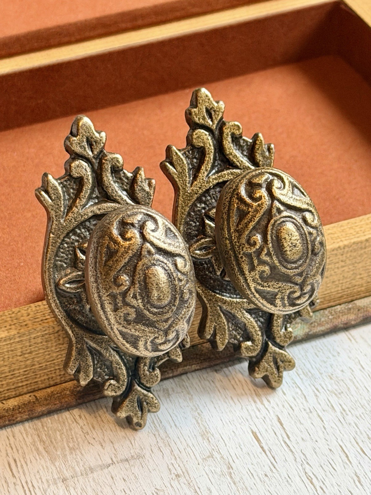 2 Antique Brass Drawer Pull Hardware Handle Vintage Cabinet Door Knob DIY