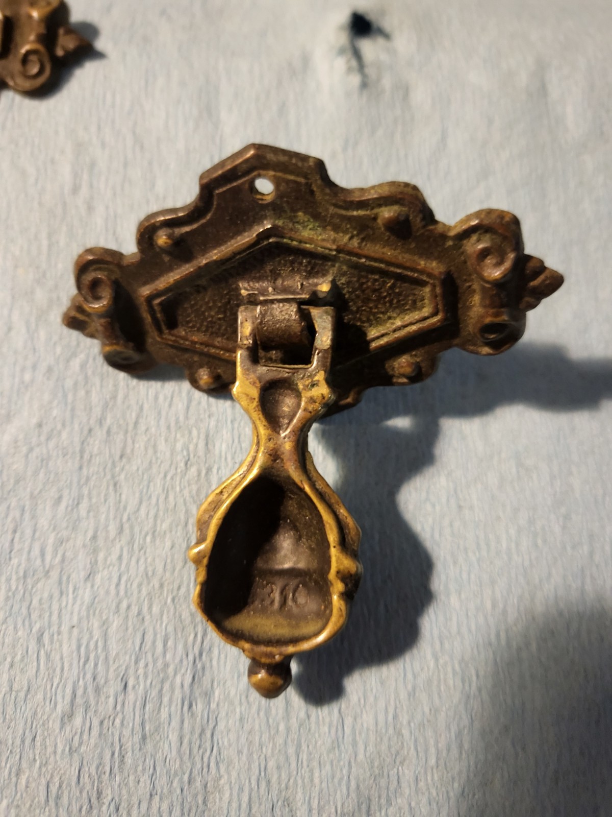 Two Vintage Keeler Brass Company Dangling Escutcheon Brass Drawer Pulls 2.5″ w