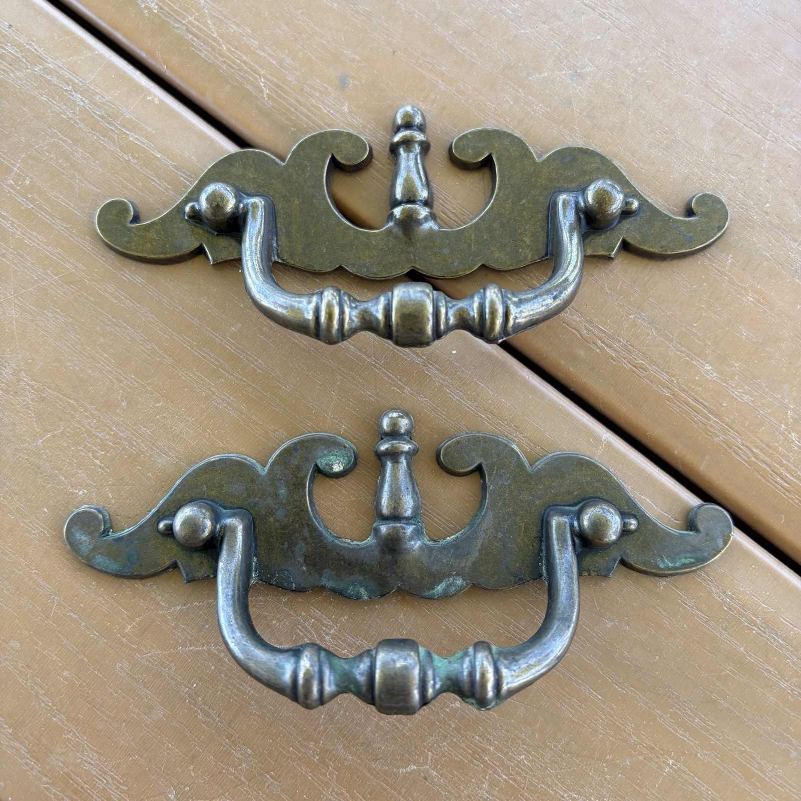 Batwing Style Drawer Pulls Antique Finish with Drop Bail Handle Lot Of 2