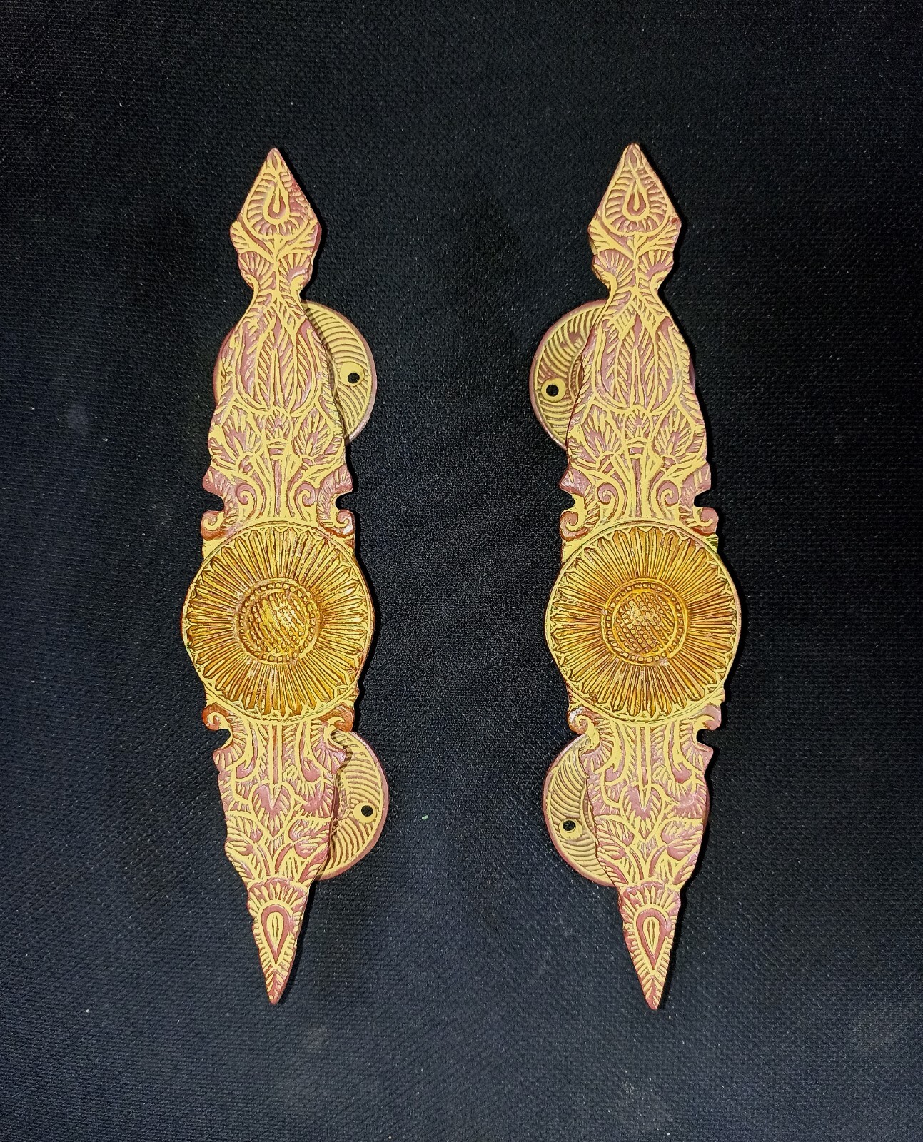 Sunflower Design Door Pull Ornate Hand Carving Floral Handle Handmade Grip HK466