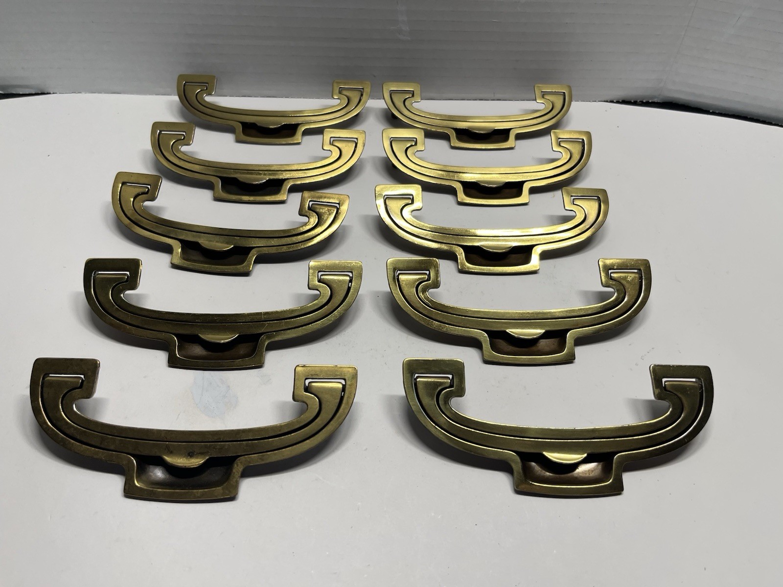 Vintage Lot (10) NOS KBC Brass Plated RECESSED Drop Bail Cup Drawer Pulls