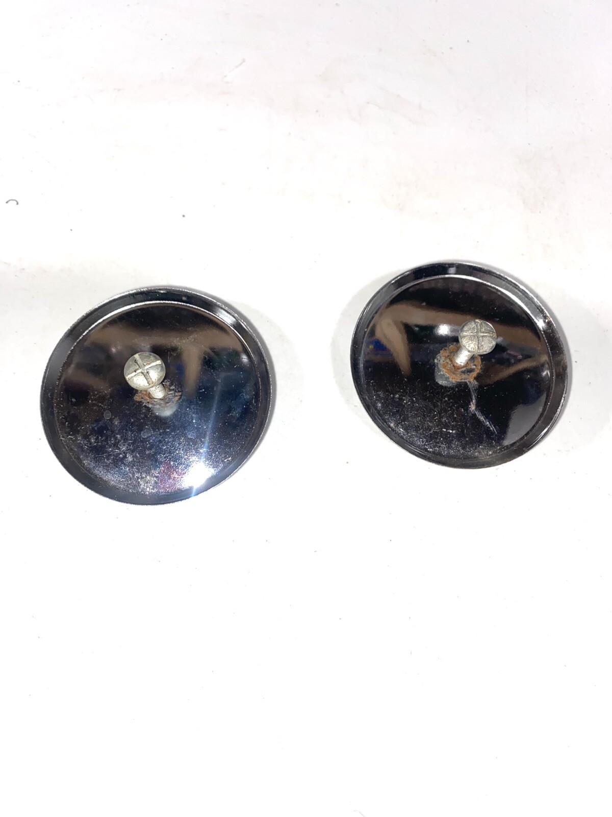 2 Vintage 2” Chrome Round Concave Cabinet Drawer Pull Knob & Backplate With Bolt
