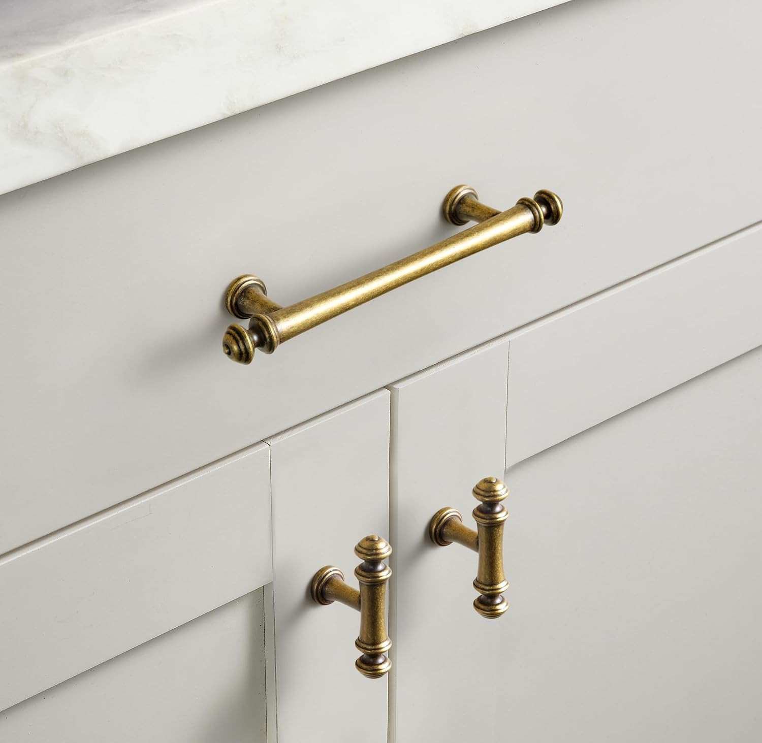 Goo-Ki Antique Brass Cabinet Pulls Hardware for Kitchen Furniture, 5 Inchs 128Mm