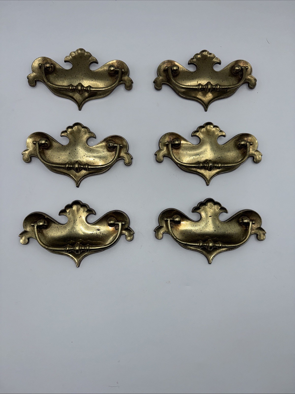 Vintage Set Of 6 KBC Keeler Brass Co N-609 Ornate Brass Drop Bail Handles/Pulls