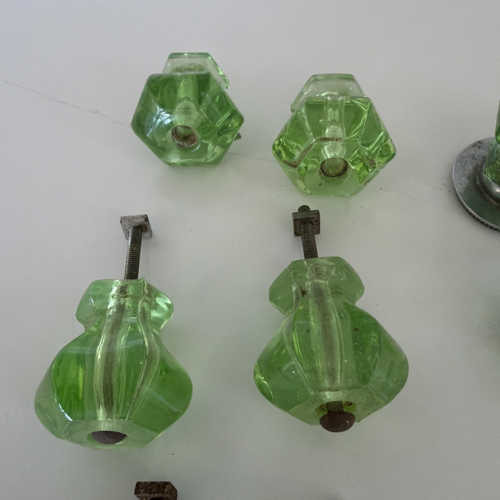 1920s Green Depression Glass Drawer Pulls 11 pieces