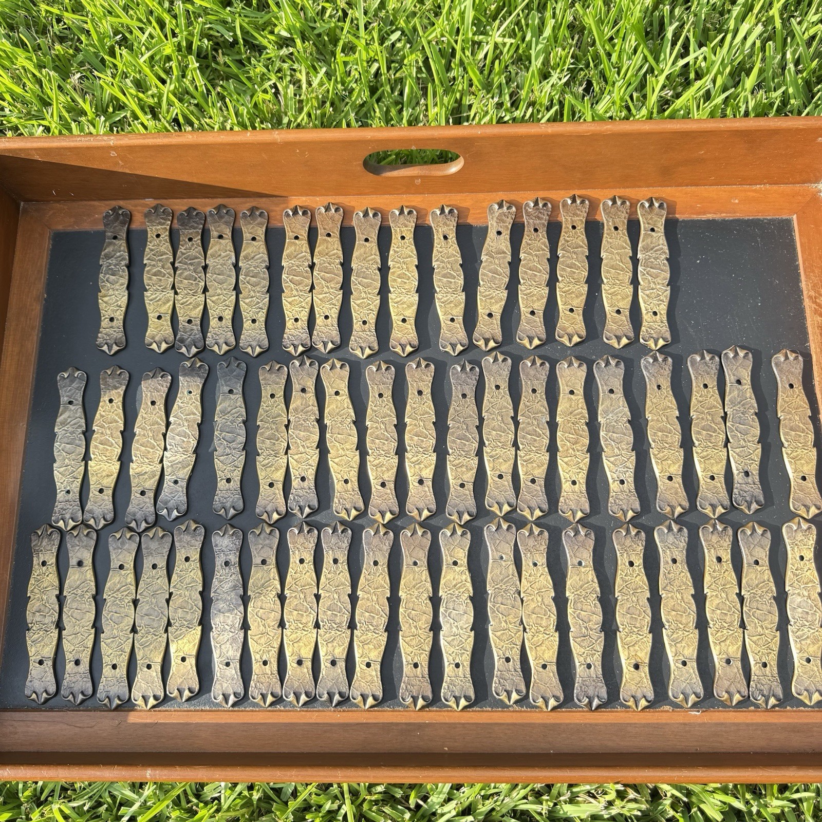 Lot of 54 VTG Amrock 176A-1 Brass Drawer Backplates 3” Ctrs RD 1971 Pat D219425