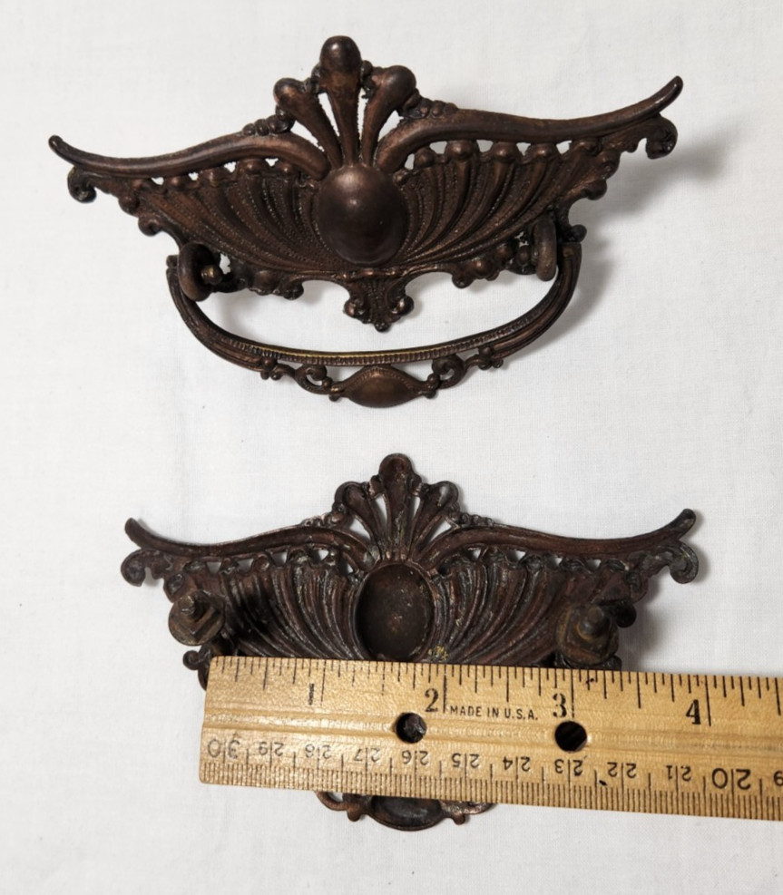 Antique Handles Drop Bail Pulls Drawer Furniture Vtg Cupboard Hardware Pair