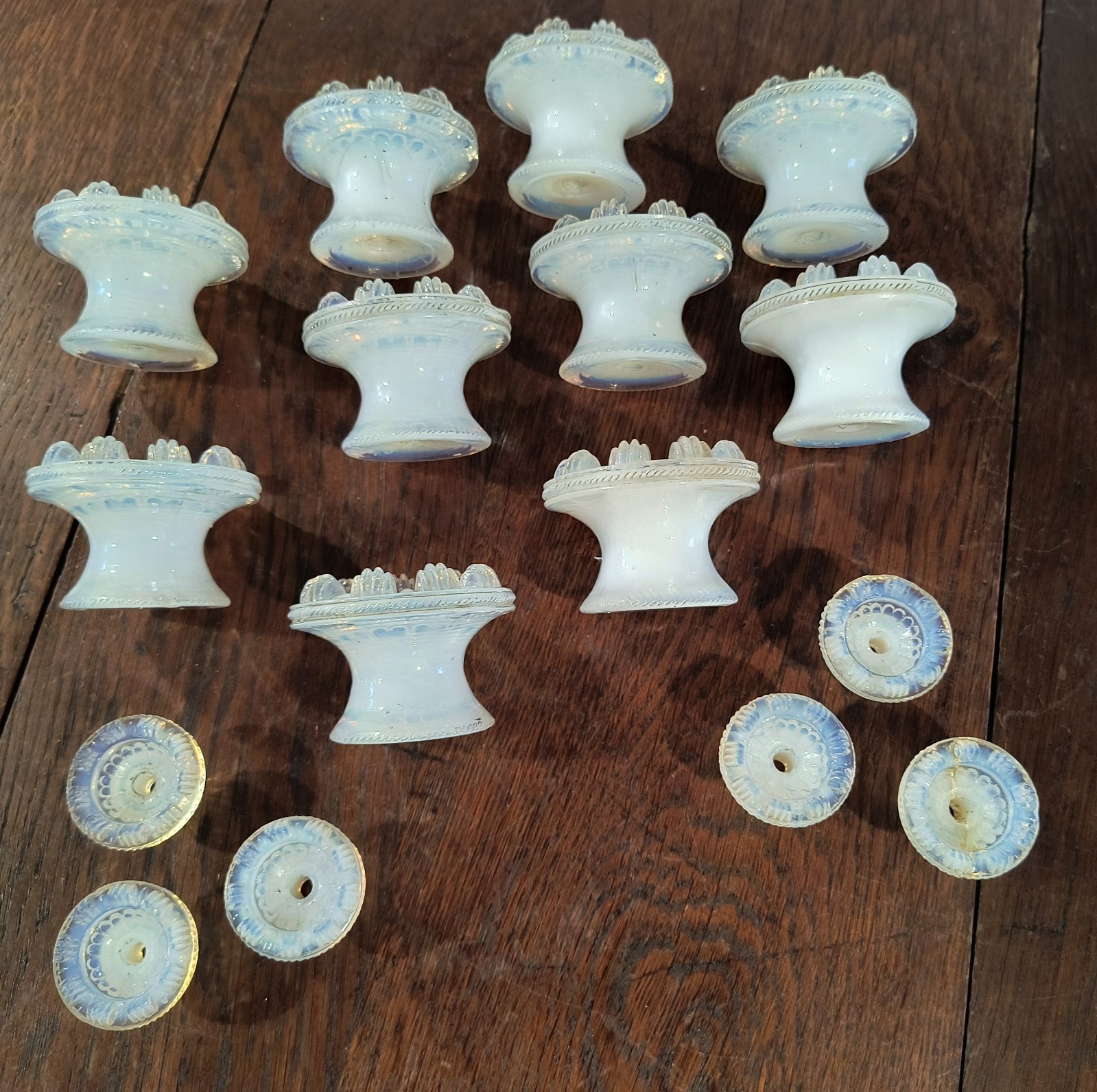 Ten Antique Opalescent Sandwich Glass Drawer Pull, Knob Available Priced Each