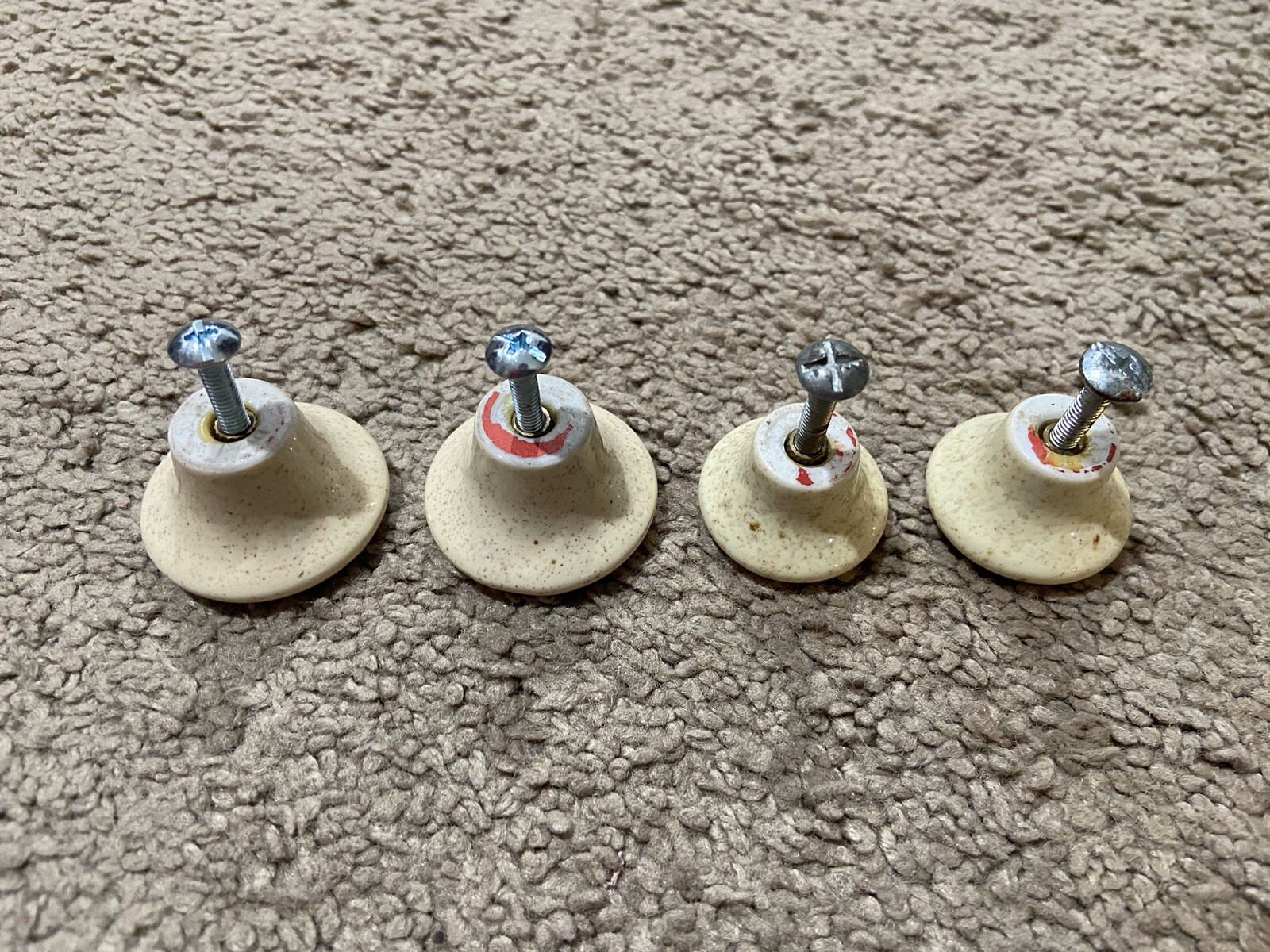 Vintage Speckled Mushroom Drawer Knobs Insert & Screws 2 Sizes Lot of 4 Japan