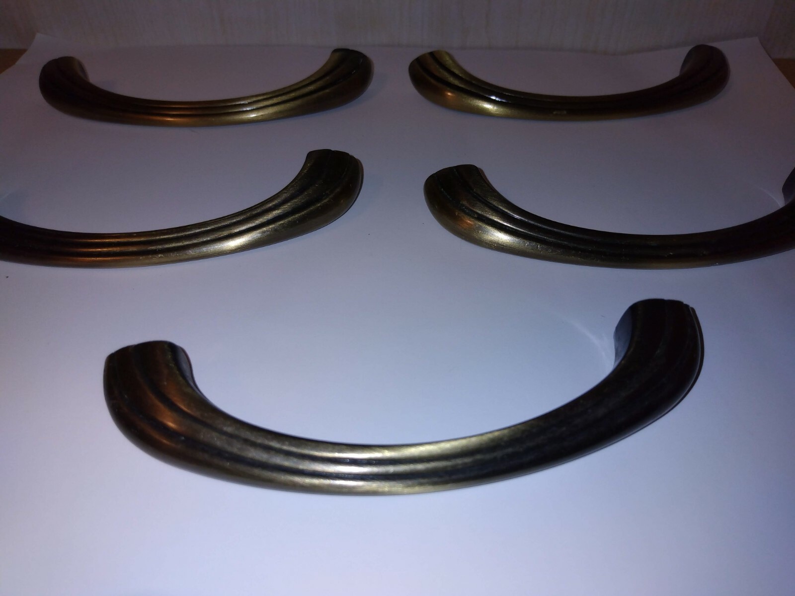5 Vintage Bronze Tone Drawer Cabinet Handle Pulls Grooved Lines 4 1/4″
