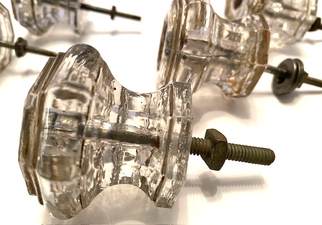 Set of 6 Antique Clear Glass 2″ Octagon Dresser/Cabinet Pulls/Knobs w/Screws