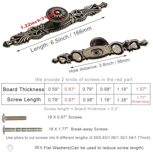 6PCS Vintage Antique Bronze Cabinet Pulls & Plates, 6.5″ Zinc Alloy Handles for