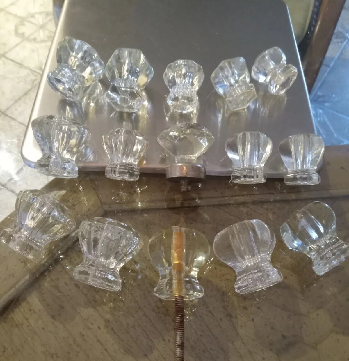 Set 15 Drawer Knobs Antique Clear Crystal Glass Dresser Cabinet Pulls Hardware