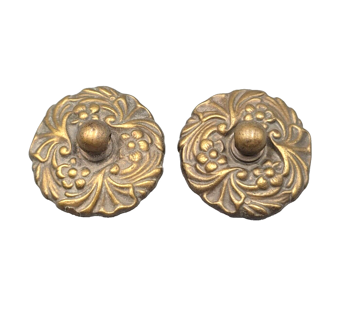 Vintage Flower Brass FACE Plates Ornate Bail Pull Replacement Set of 2 – 1 3/4″