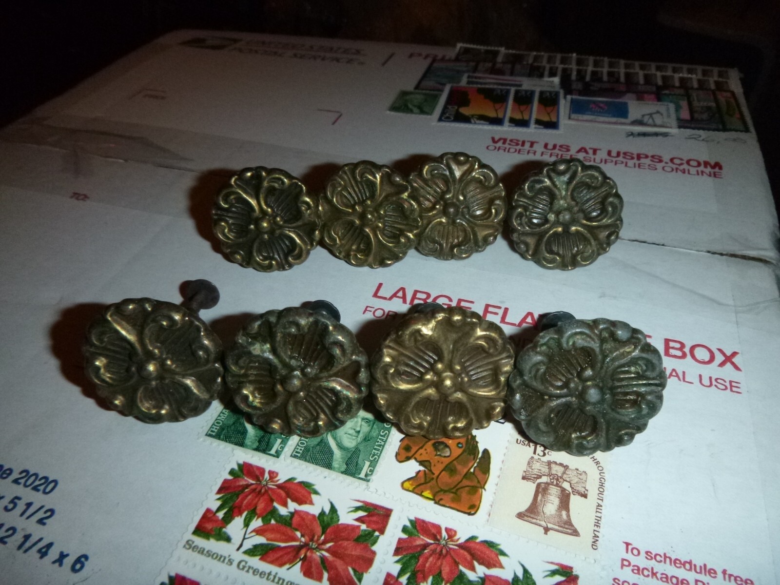 Four Vintage Ornate Brass Drawer Pulls Cabinet Door Dresser Knobs  SET OF 4