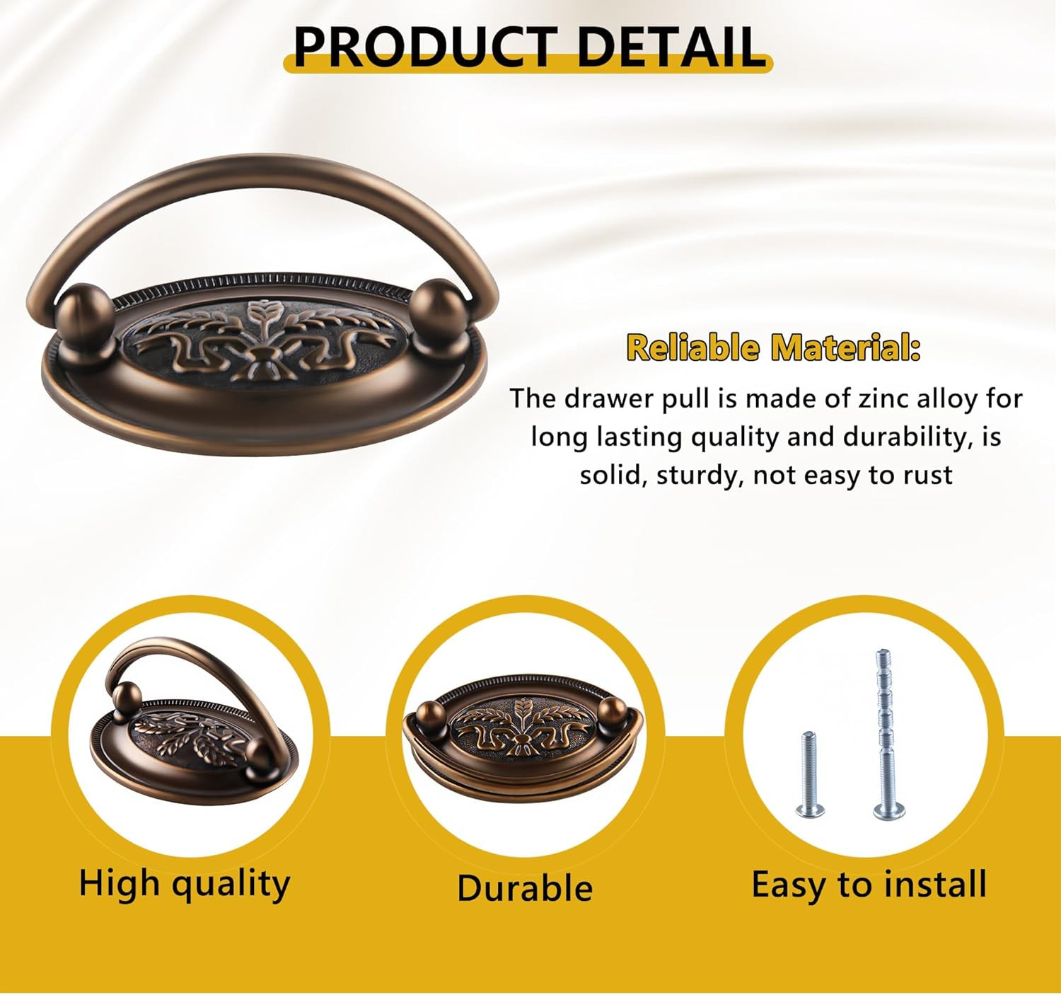 2.5 Inch Center Vintage Oval Drop Swing Handles 2 Pack Antique Brass Bail Dra…