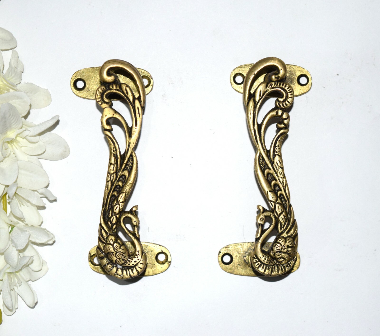 Peacock Design Handle Pair Brass Door Pull Bird Style Door Accessories GTX