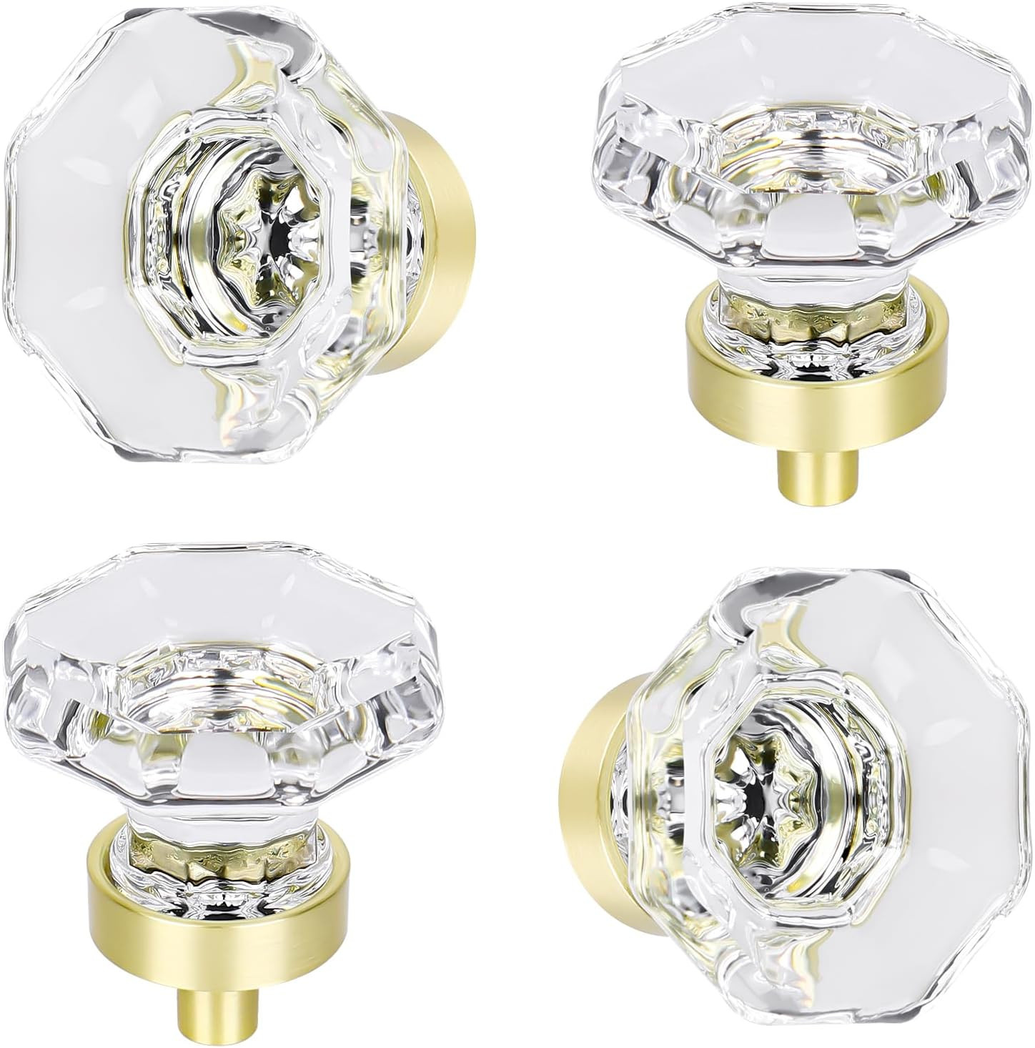 Crystal Cabinet Knobs 4 Pack Antique Brass Glass Drawer Pulls with Screws