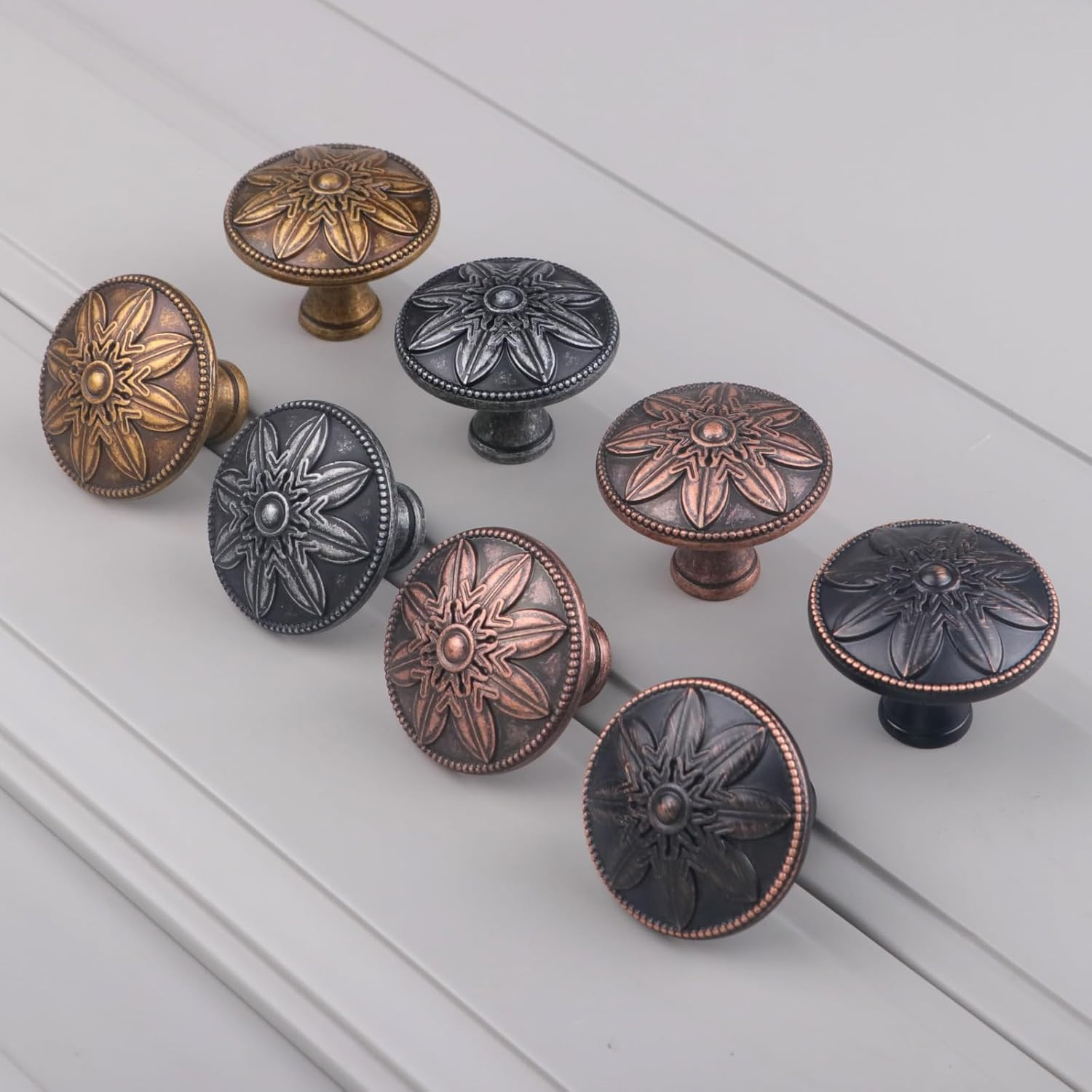 4 Pack Antique Brass Cabinet Knobs Vintage Dresser Knobs Drawer Knobs,1.4″ round