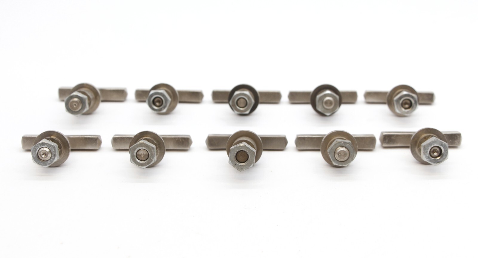 Set of 10 Vintage Modern T Shaped Brushed Nickel Drawer Cabinet Knobs