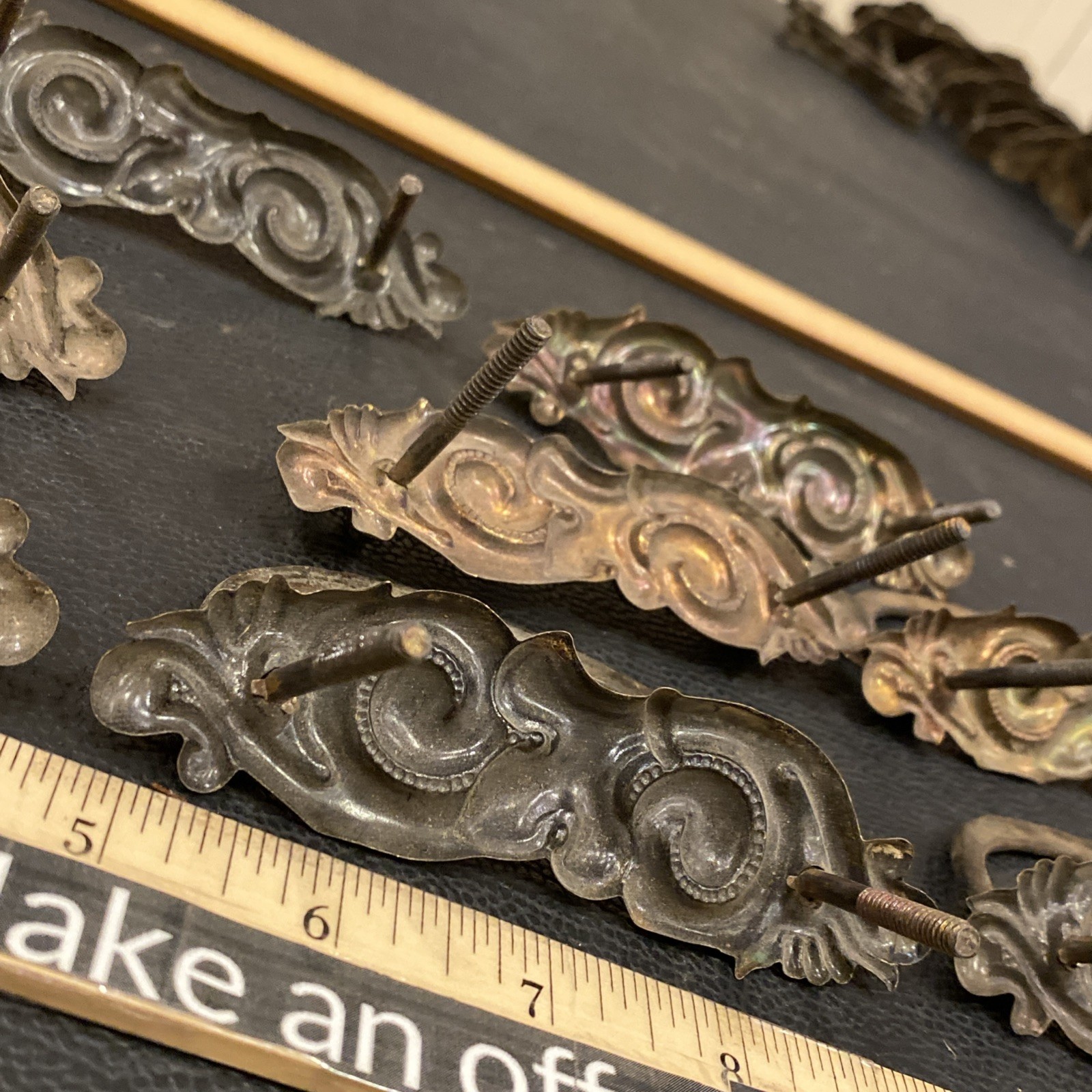 8 Antique Drop Bail Pulls Ornate Nouveau Scroll Fleur De Lis French Lily Flower