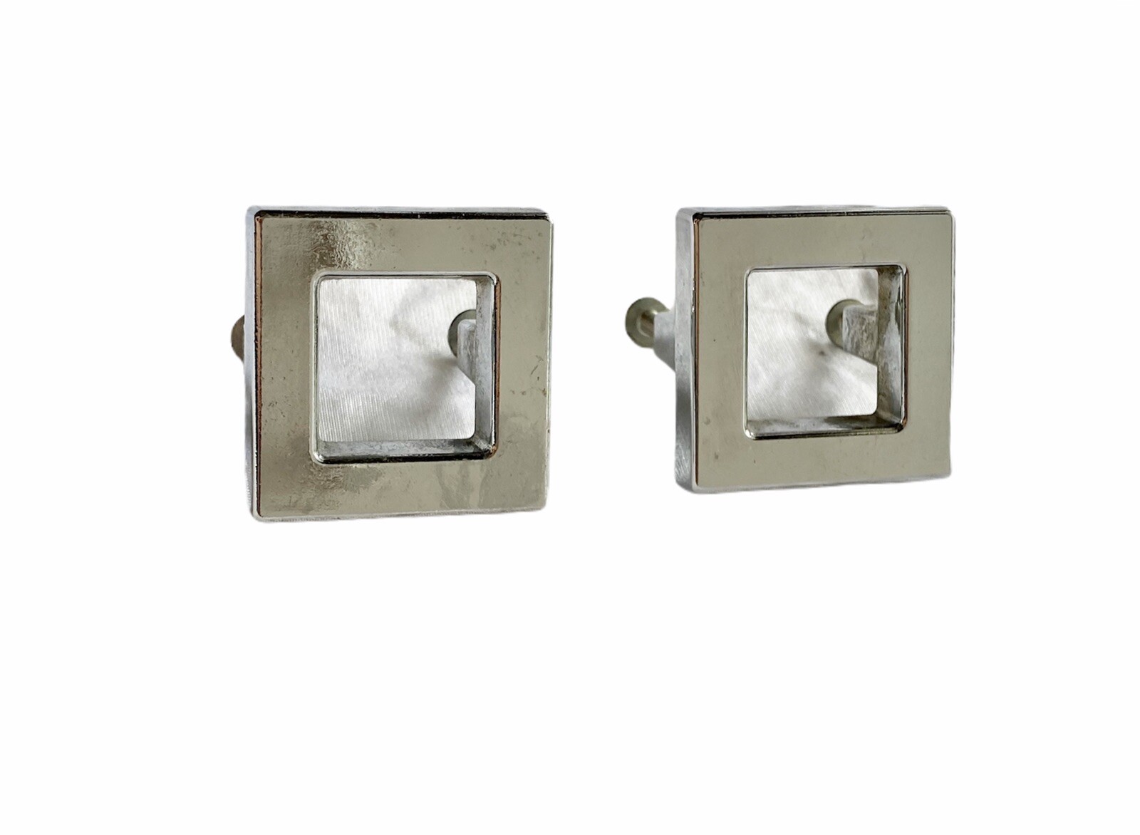Midcentury Modern Chrome Geometric Open Square Knobs Pulls Set of 2