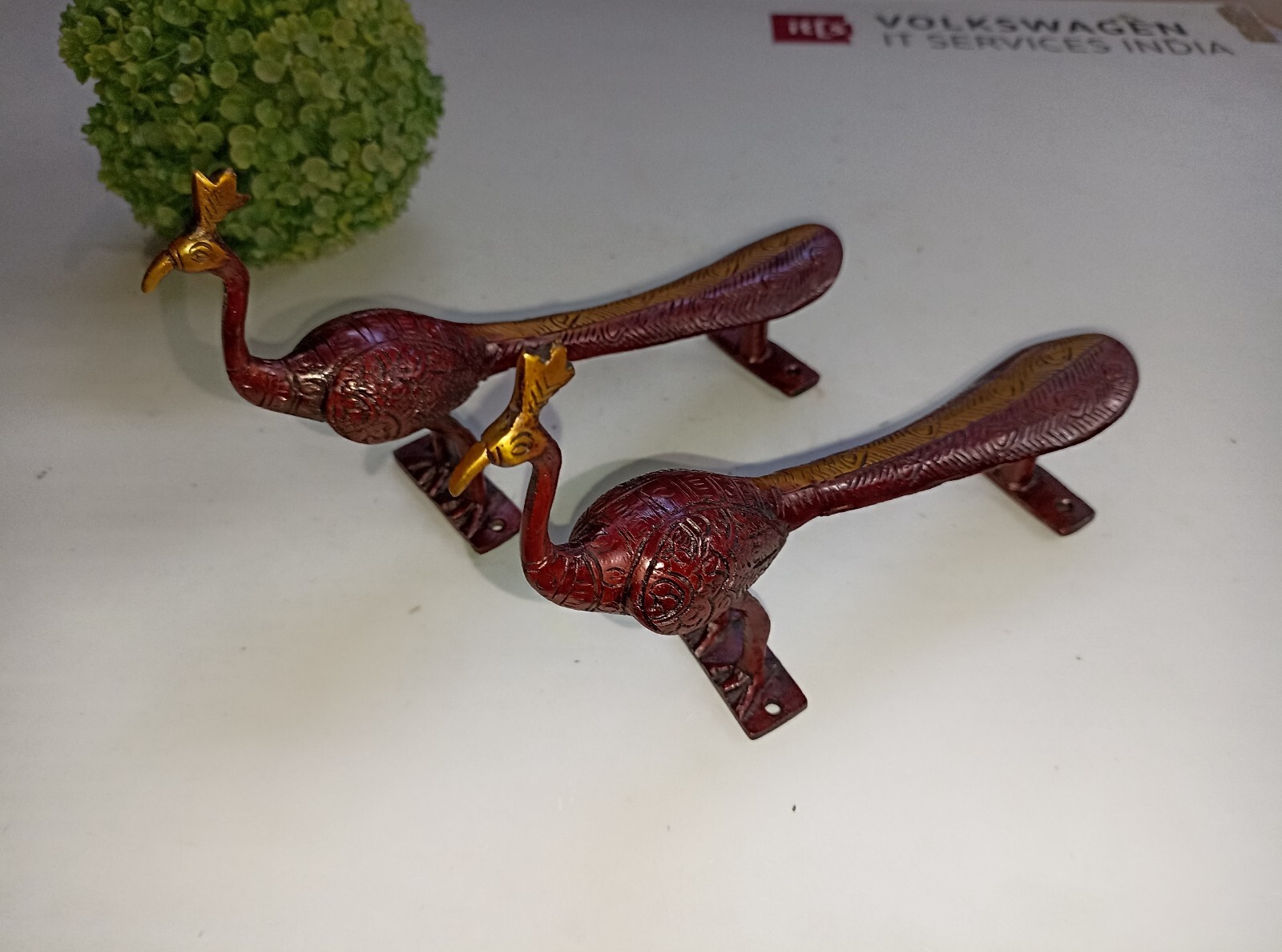 Congo Bird Design Door Handle Pair Brass Peacock Door Pull Office Door Dec GTX