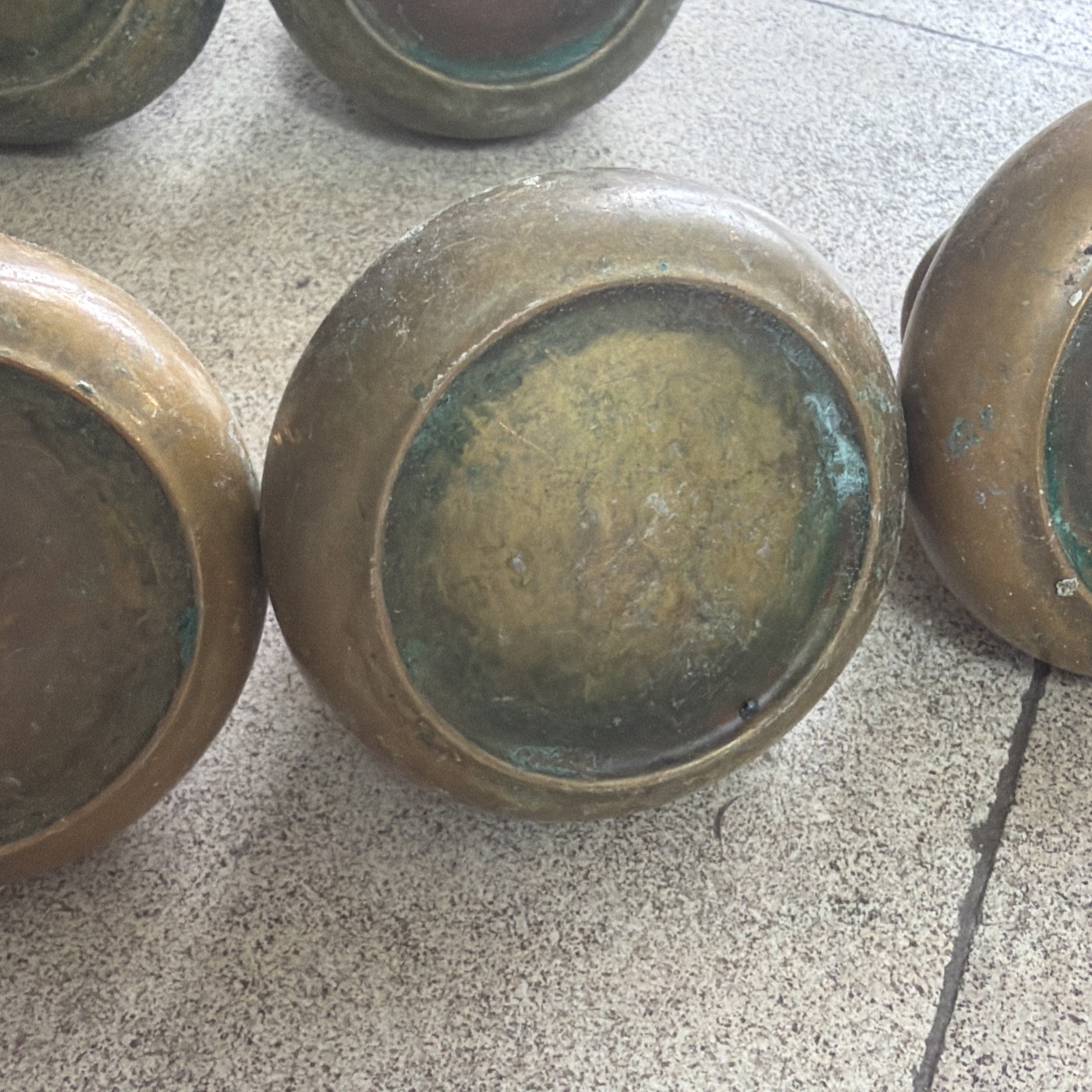 1 Antique 1930s Circle Design Hollow Brass Door Pull Knob Handle Vintage Patina