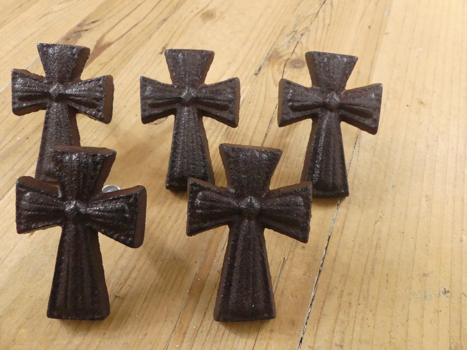 5 CAST IRON CROSSES W/ SCREWS DRAWER CABINET PULLS HANDLES DRESSER CROSSES