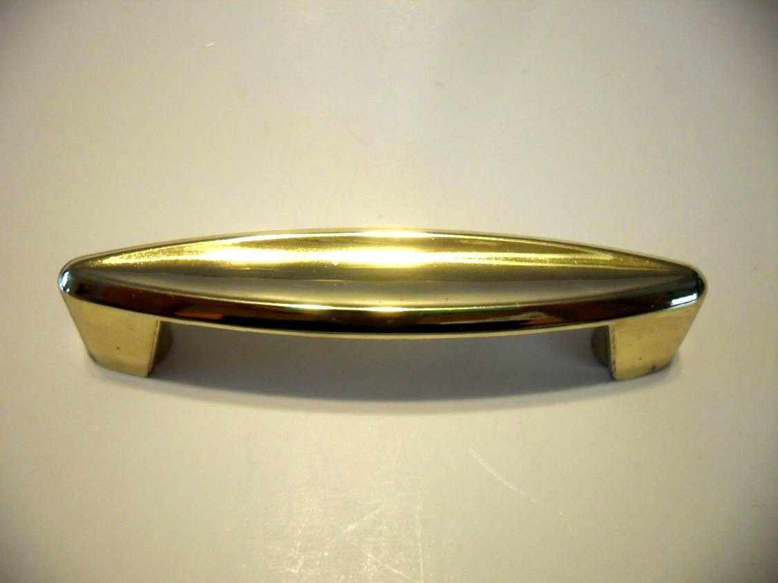 Vintage Polished Brass Concave Drawer Pull Flared Bases Cabinet Handle Ajax Mfg.