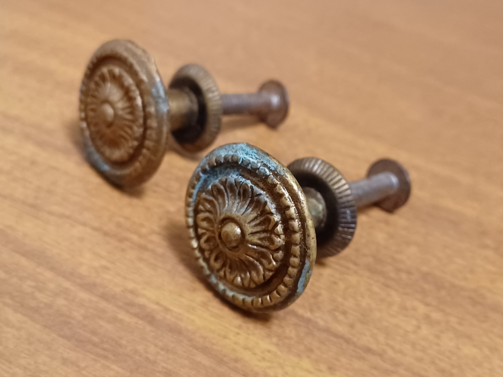Vintage KBC Drawer Knob Pulls DISTRESSED Keeler Brass Co Lot Of 2