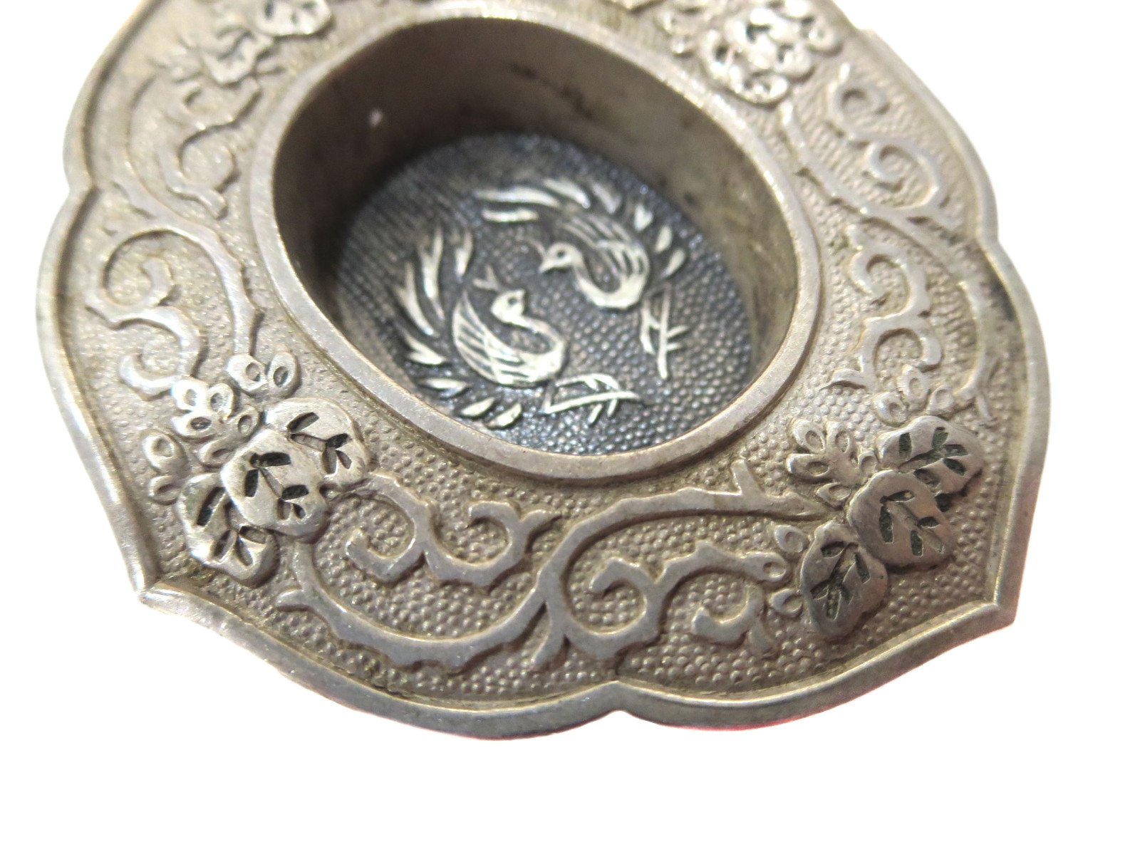 JAPANESE Silver ANTIQUE/VINTAGE Drawer Pull Slide Fine 2 Peacocks