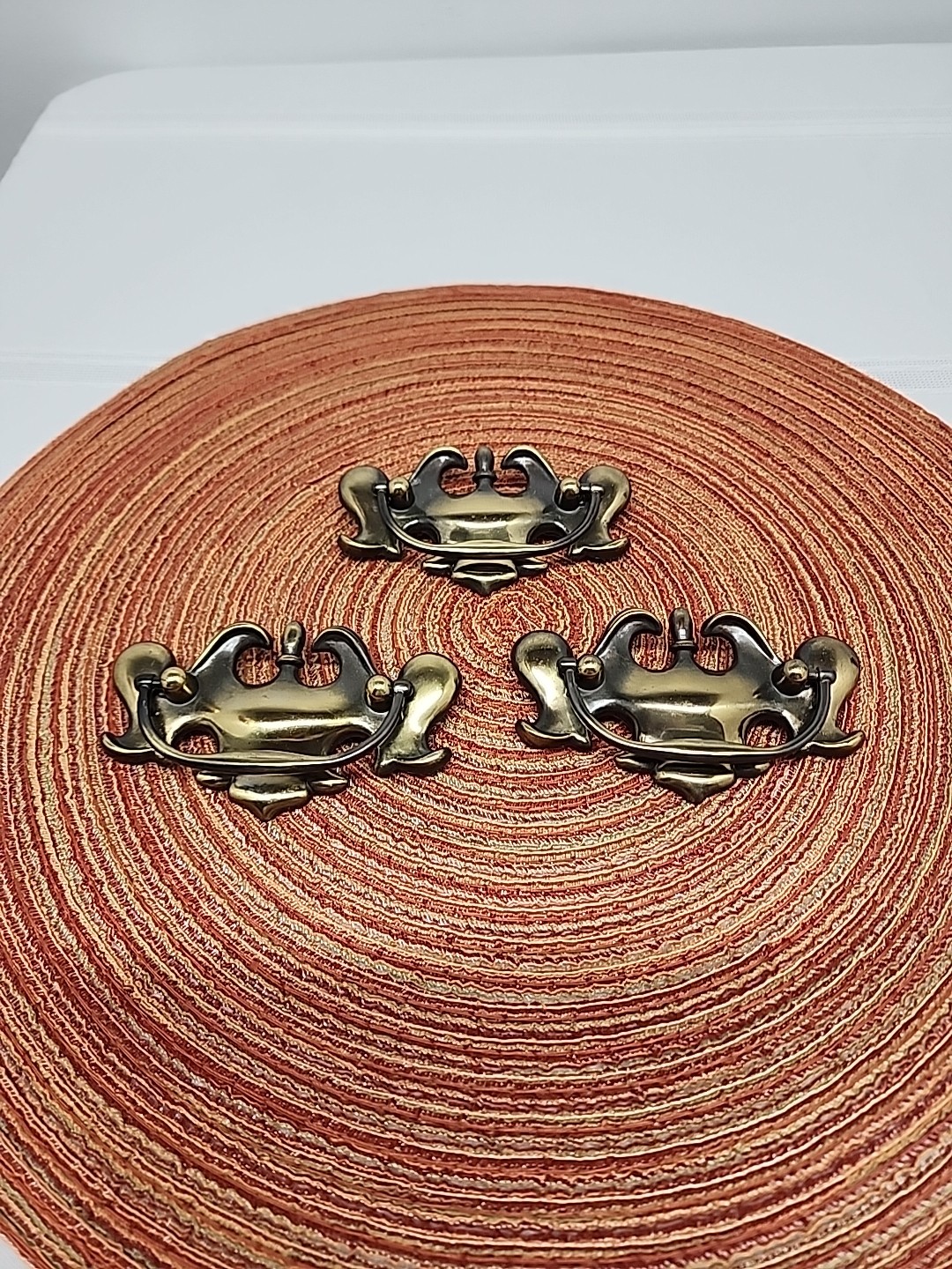 Vintage Chippendale/Victorian Style Brass Batwing Drawer Pulls Set Of 3 W Screws