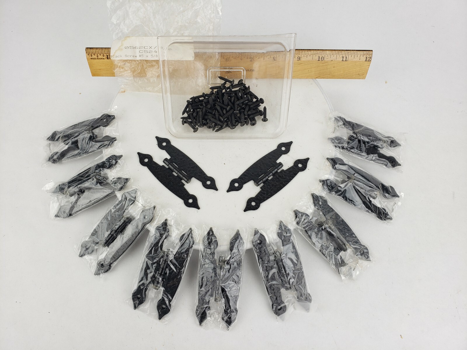 10x Colonial Rustic Hinge Hammered Metal Vintage Spade Wrought Iron & Screws
