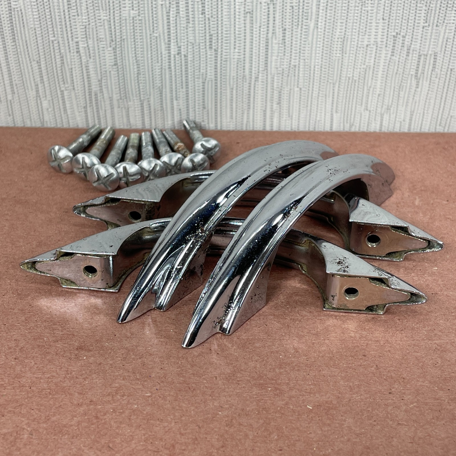 4 Vintage Cabinet Pulls Chrome Plated ( Similar to Youngstown & Amerock E311 )