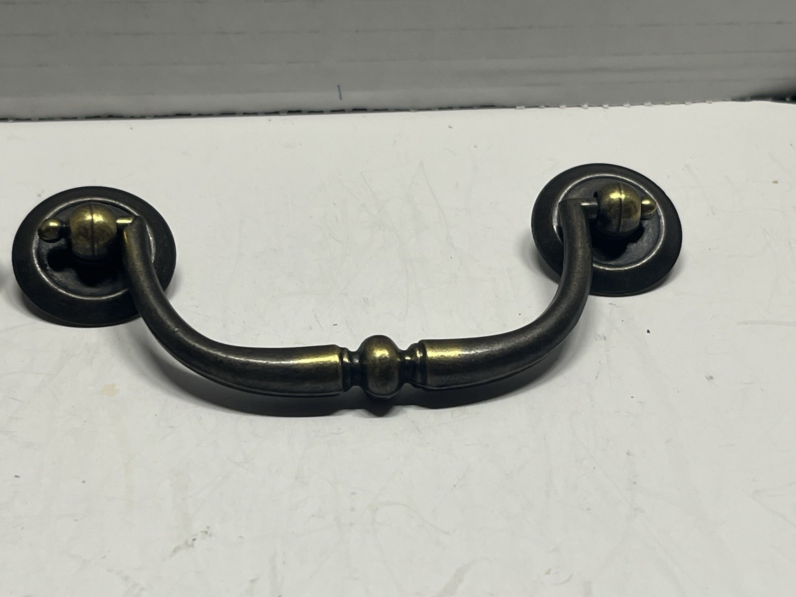 Vintage Lot (2) NOS KBC Antique Brass Drop Bail Pulls W/Backplates