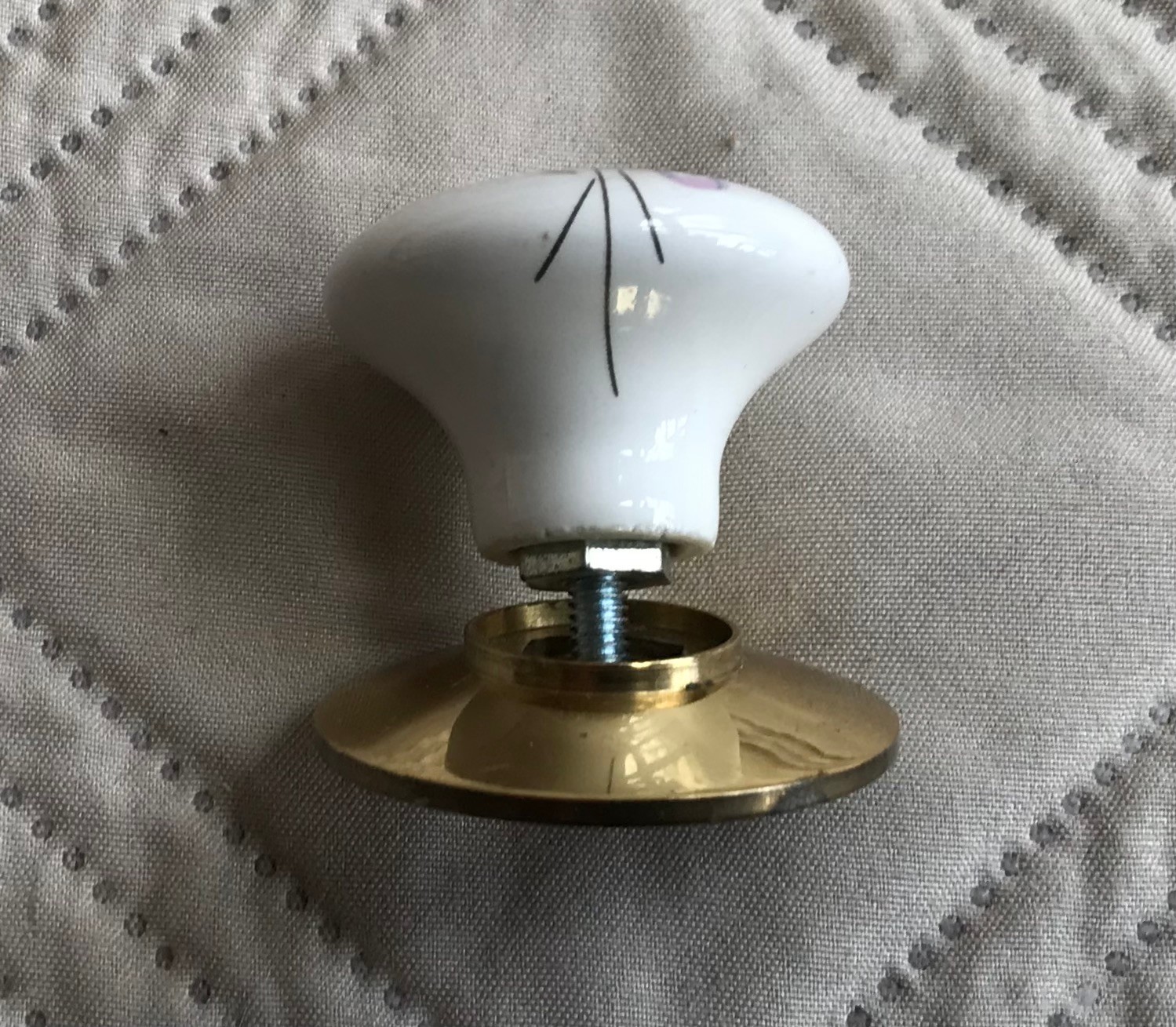 Floral White Porcelain Drawer Pull and Back Plate New Old Stock