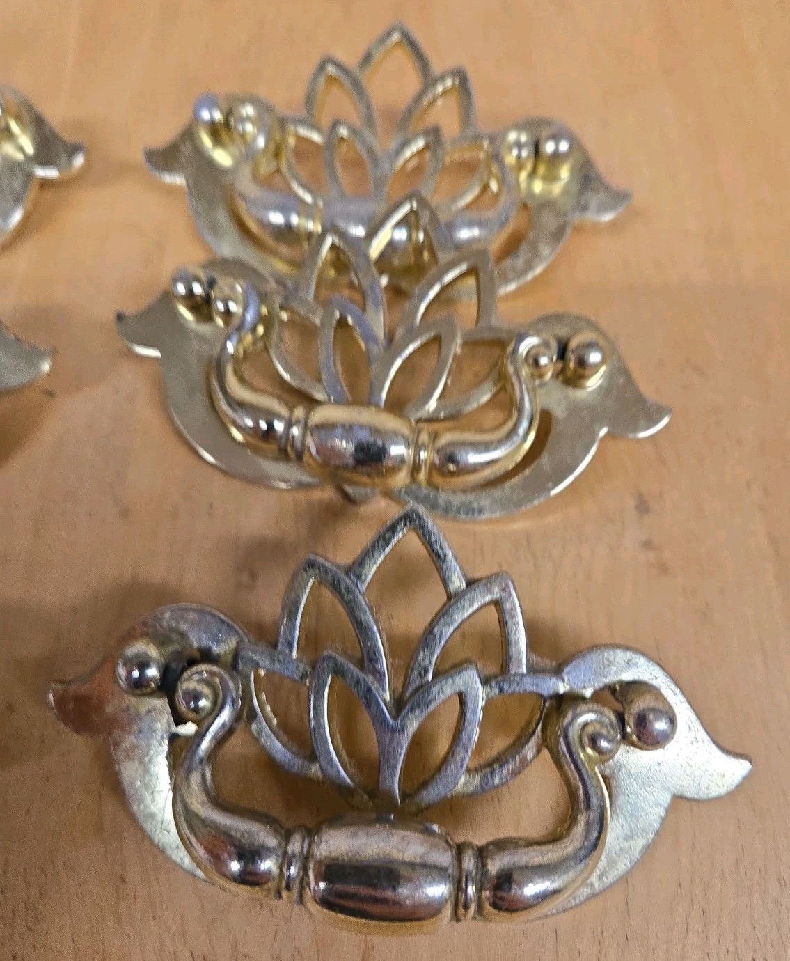 (6) Vintage Chippendale Style Drawer Pulls Drop Handle Gold Tone Traditional