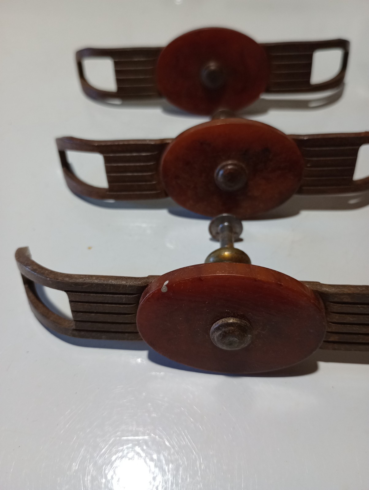 Vtg. Drawer Pulls, Brass, Bakelite, Art Deco, 4″ x 3/4″, set of 6 Rare